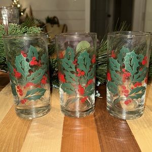 Set of Vintage Indiana Holly Berry 6” Juice Glass